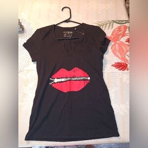 Guess Black T-Shirt with Silver Logo